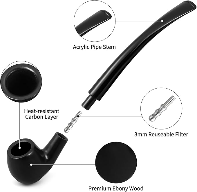 Joyoldelf Tobacco Pipe, Luxury Wooden Smoking Pipe with Tobacco Pipe Stand, Ebony Tobacco Pipes for Smoking with Pipe Scraper, Gift Box and Smoking Accessories - Image 2